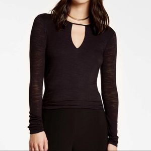 Halston Black Cutout Long Sleeve Jersey Top